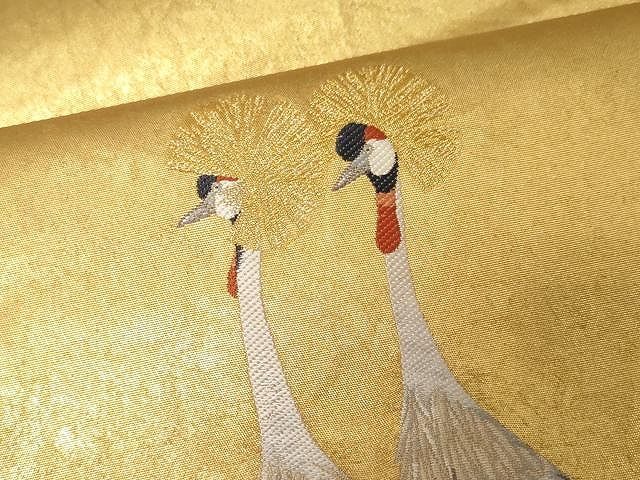 平和屋着物○西陣 長嶋成織物 上村松篁 太鼓柄袋帯 唐織 冠鶴 瀞金箔  