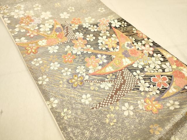 平和屋着物◎六通柄袋帯 唐織 飛鶴舞花文 金銀糸 正絹