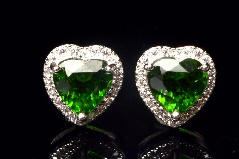 シルバー925 ダイオプサイト 5x6mm ハート ピアス  1個売り パワーストーン 天然石 _PRG1851