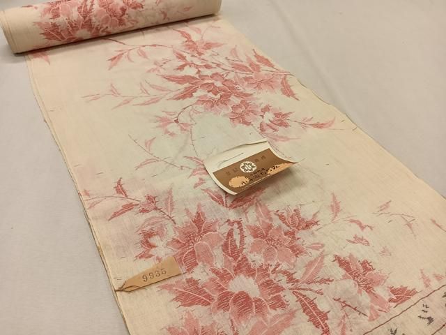 平和屋着物 夏物 本場小千谷ちぢみ 反物 草花文 証紙付き 着尺 麻 CAAX3295qv