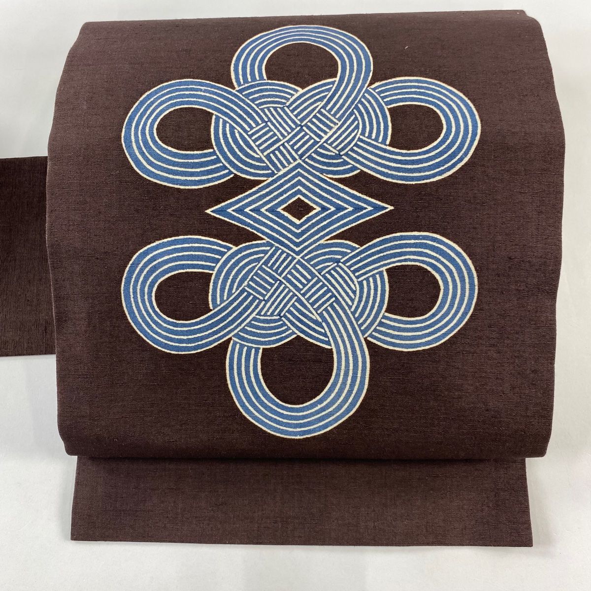 名古屋帯 秀品 紬地 水引文 焦茶色 正絹