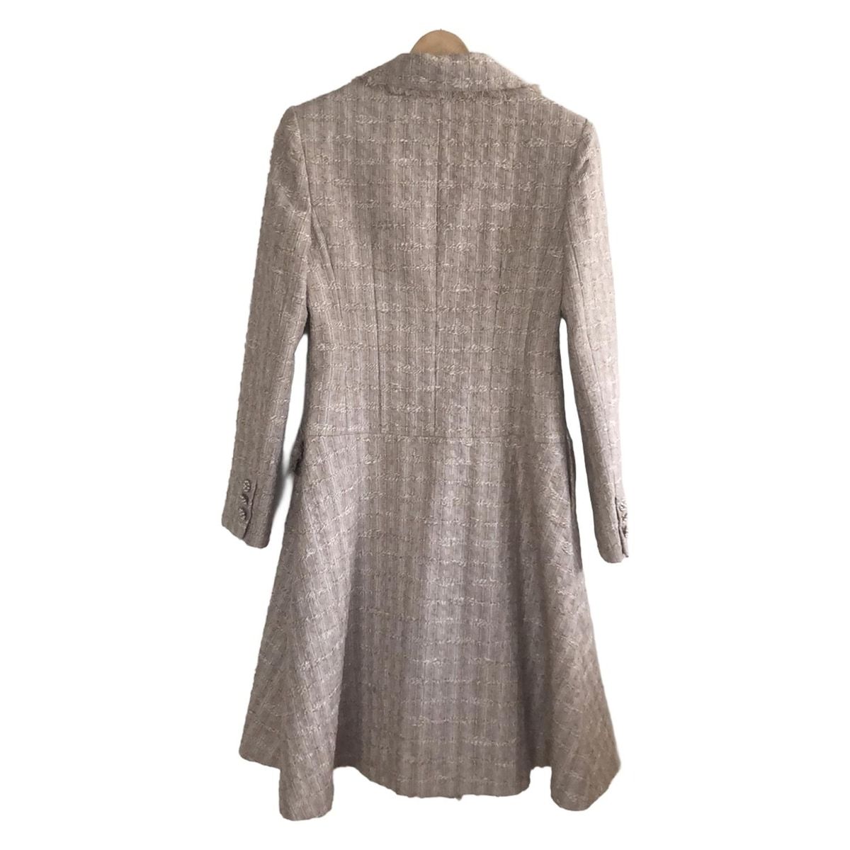 FOXEY フォクシー コート サイズ38 M レディース - 39214 ベージュ 長袖 ツイード フリンジ 秋 冬