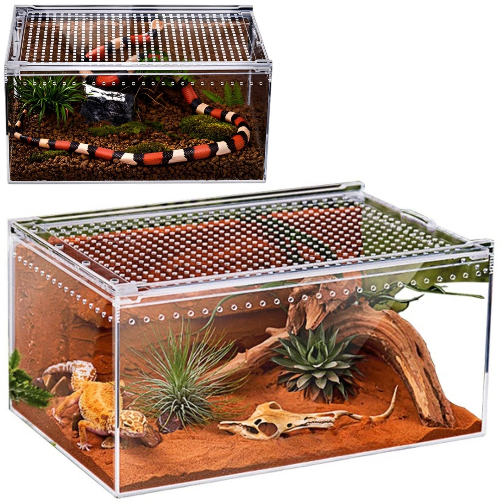 merrytime 爬虫類ケージ アクリル製 シェルター トカゲ 蛇