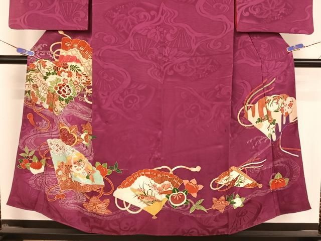 平和屋着物○アンティーク 大正ロマン 訪問着 駒刺繍 檜扇花文 金糸