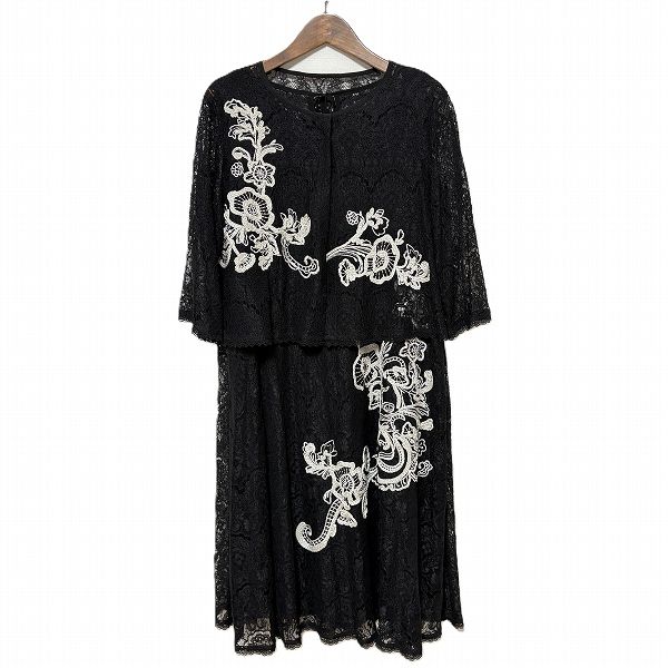 anc トクコ TOKUKO1erVOL ワンピーススーツ 9 黒 セットアップ 総レース 刺繍 ノースリーブ 七分袖 レディース 974068