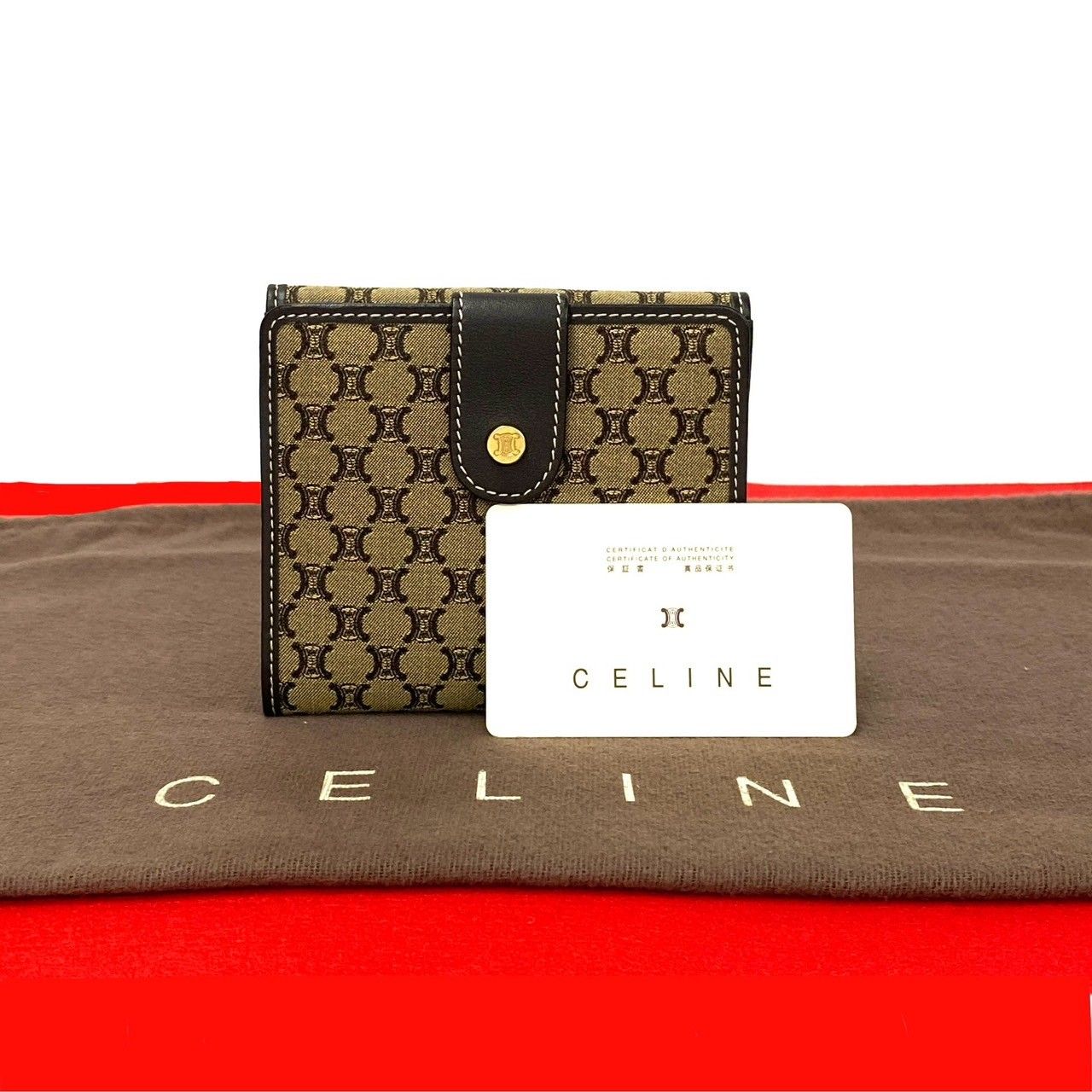 未使用保管品 希少品 CELINE セリーヌ マカダム ブラゾン トリオンフ 柄 ロゴ レザー ナイロン 二つ折り財布 ウォレット ブラウン  41946 - メルカリ