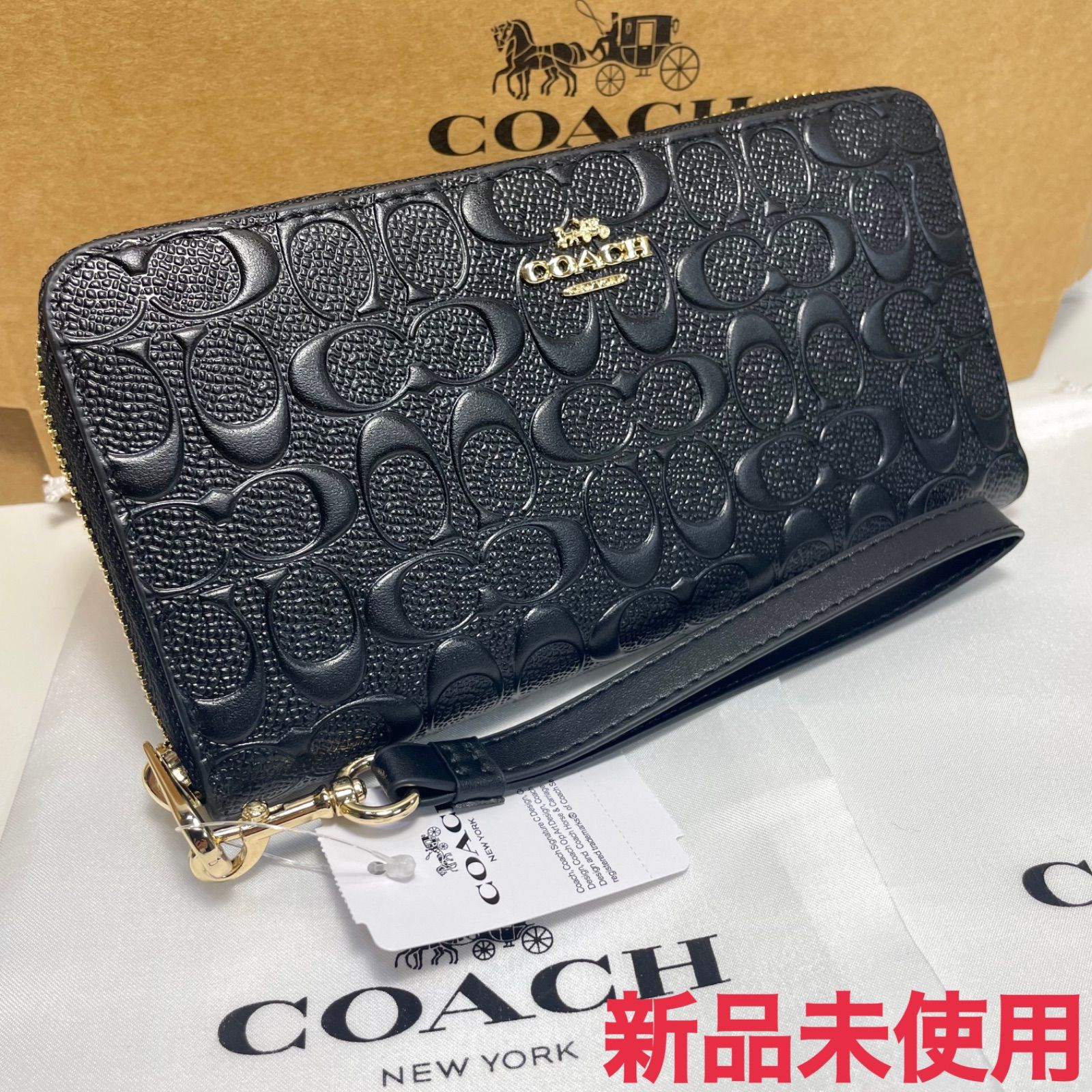 COACH コーチ長財布 エンボス シグネチャー ラウンドジップ ストラップ