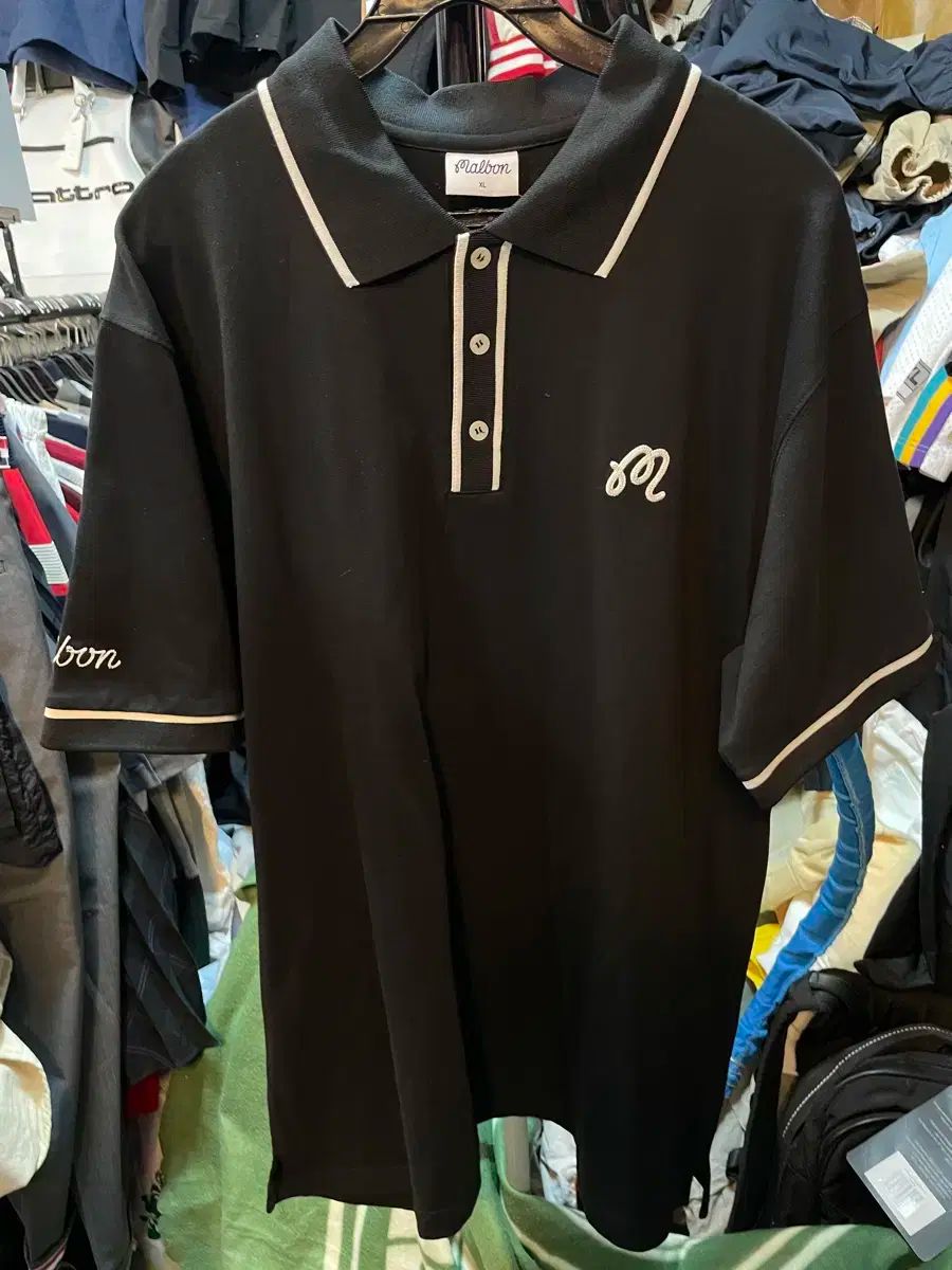 MALBON GOLF マルボンゴルフ M ロゴ 襟付きTシャツ ポロシャツ ブラック