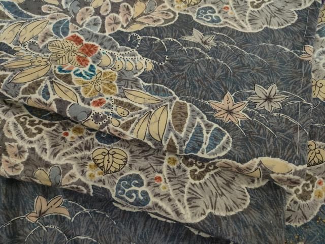 平和屋着物○上質な小紋 紬地 辻が花 雲重ね花文 金彩 正絹