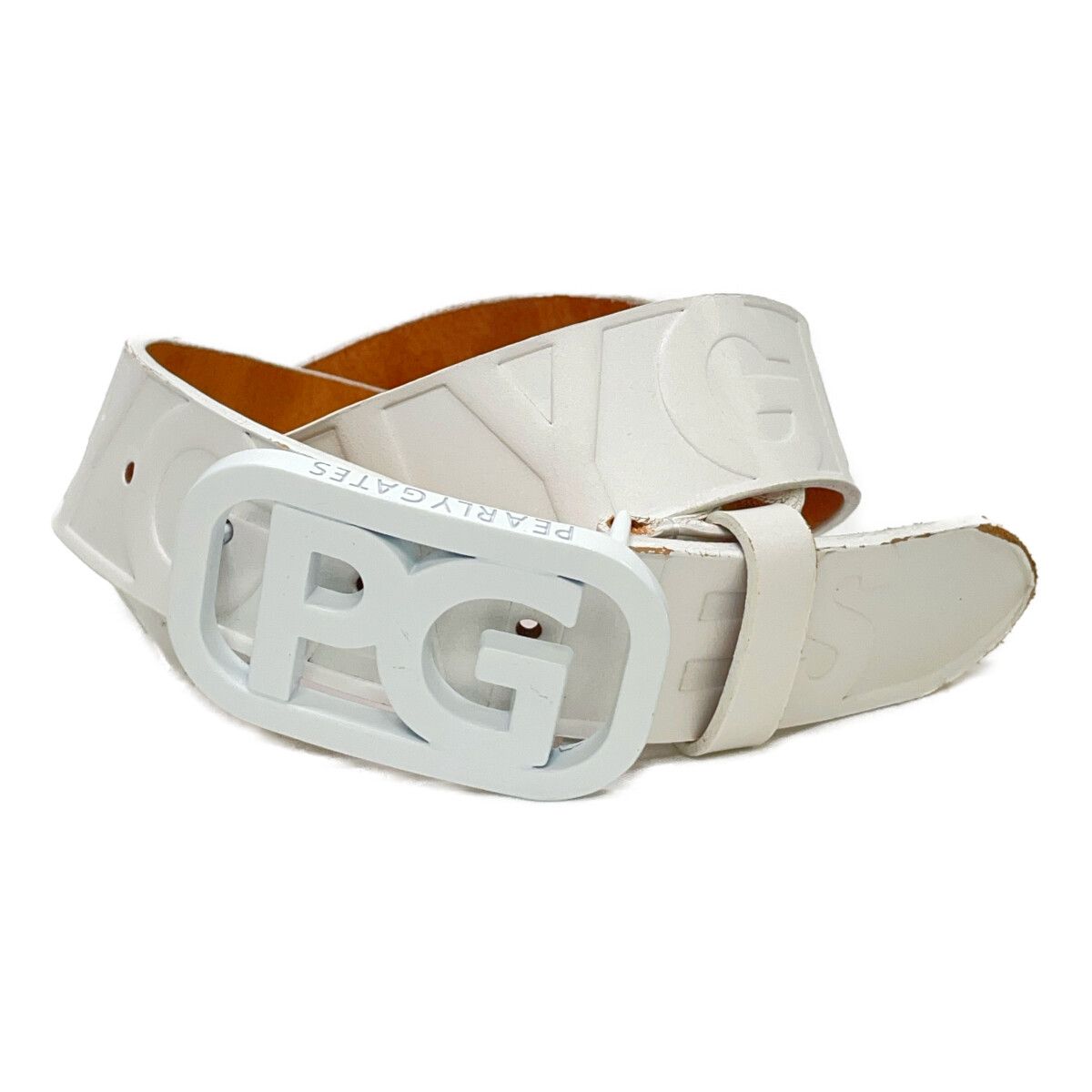 中古 パーリーゲイツ PEARLY GATES ベルト ホワイト 白 PGバックルベルト レザー エンボスロゴ