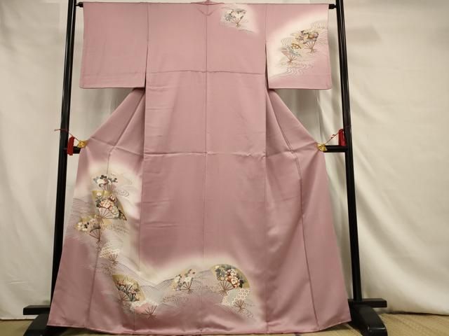 平和屋着物□訪問着 流水扇面花文 暈し染め 金彩 正絹 逸品