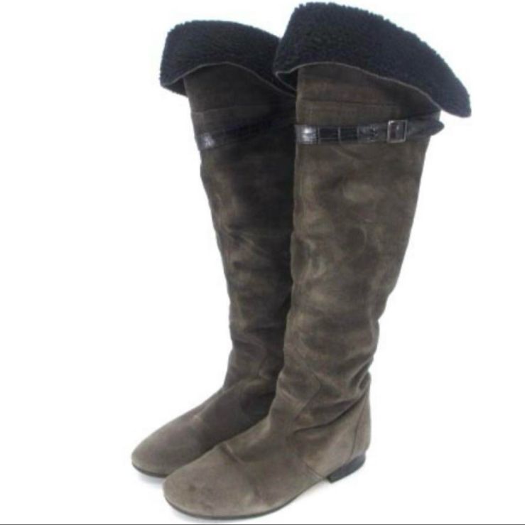 ファビオルスコーニ FABIO RUSCONI ロング ブーツ スエード 裏ボア ニーハイ 37 23.5-24.0cm 定価5万