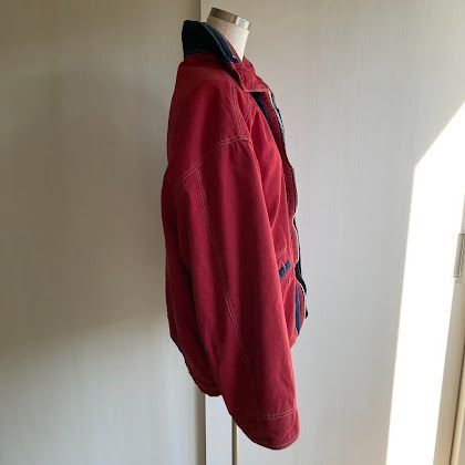 ダック生地フルジップコットンジャケット レッド