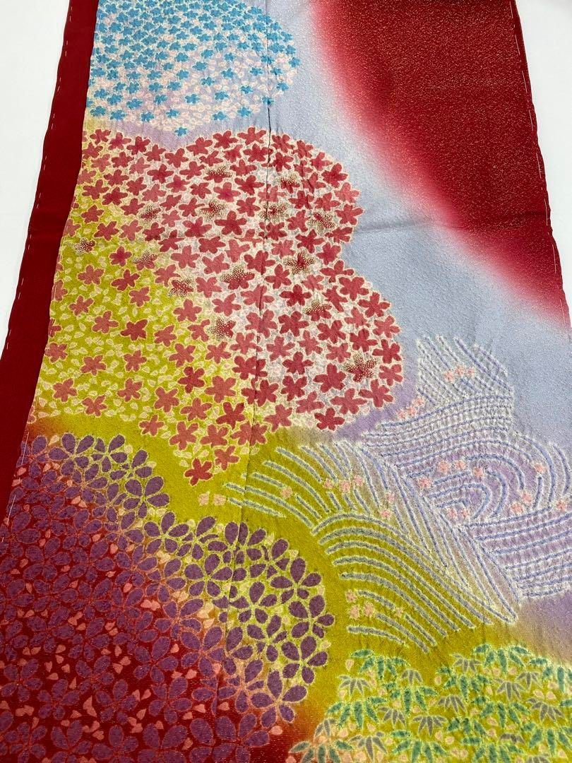 振袖 仮絵羽 舞台衣装 滝泰 金通し 相良刺繍 正絹 未仕立て品 八掛付き 