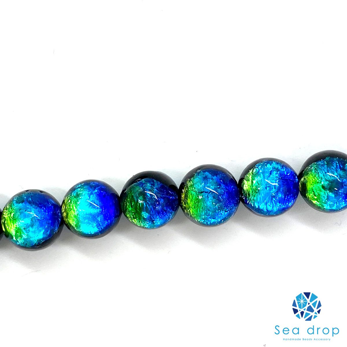 Sea drop 光る ホタルガラス ケラママリン 6mm 一連 68玉 連売り 約40cmビーズ 蓄光 とんぼ玉 004tt-06