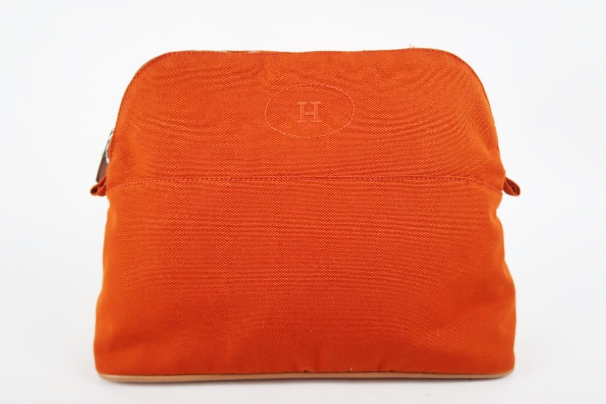 超美品】HERMES エルメス ボリードポーチ30 キャンバス オレンジ系 