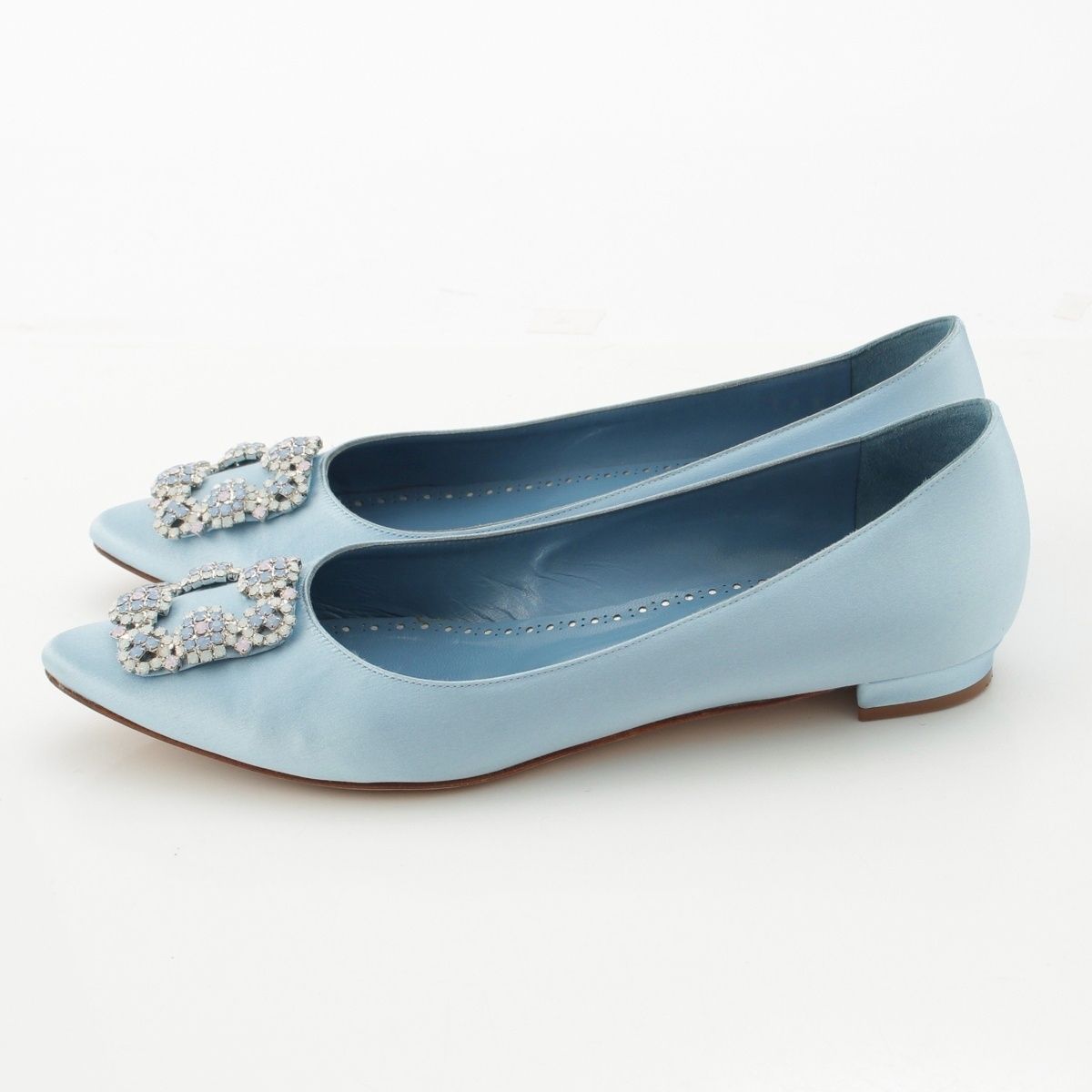 MANOLO MANOLO BLAHNIK ハンギシ サテン ブルー 35サイズ BLAHNIK 
