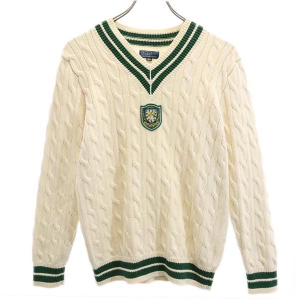 高品質，本物保証 ポロバイラルフローレン Vネック 長袖 ニット 160 ホワイト系 Polo by Ralph Lauren  セーター ロゴ ワッペン 開襟 キッズ 【中古】  【231005】 歯ブラシ