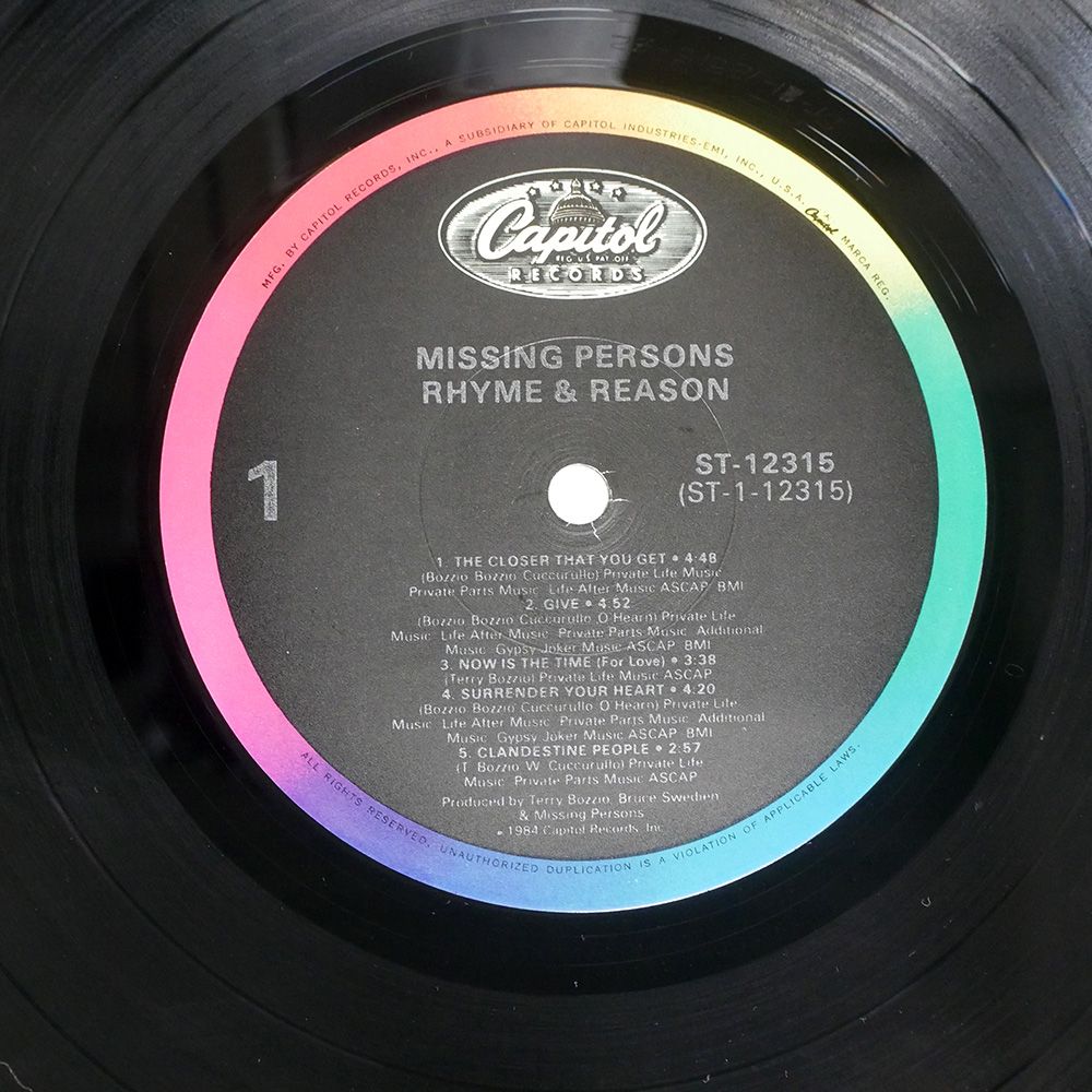 US盤 MISSING PERSONS/RHYME & REASON/CAPITOL ST12315 LP