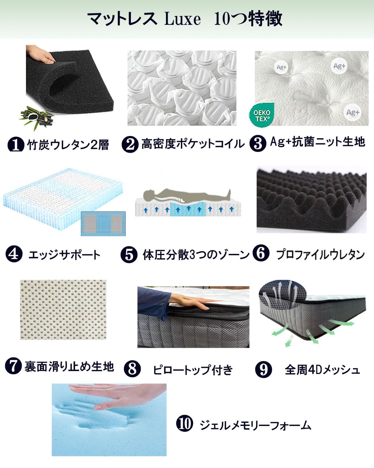 マットレスセミダブル 厚26cm 硬め固め 通気 ポケットコイル 腰痛対策 体圧分散 抗菌消臭 圧縮 ベッドマットレス