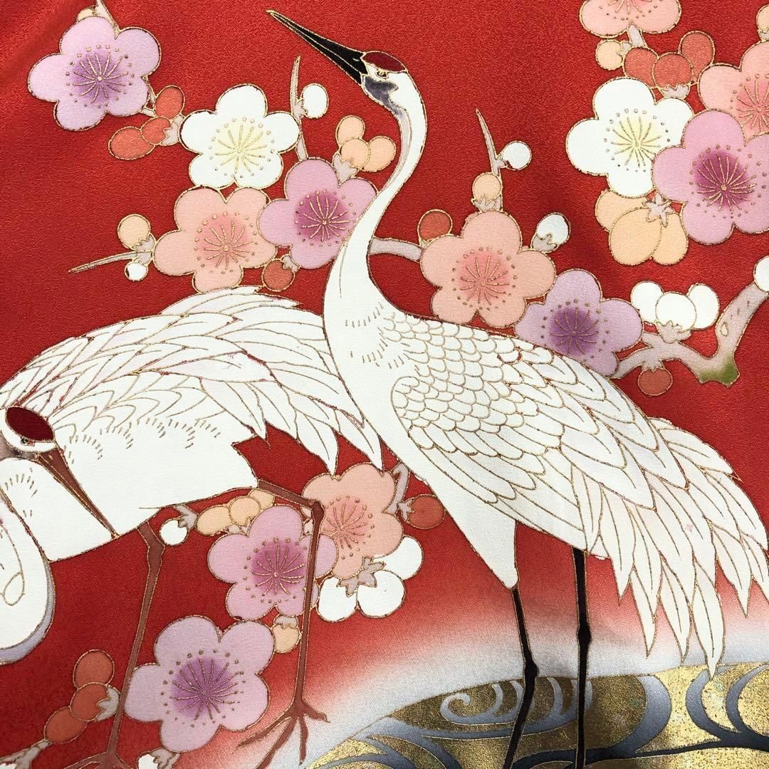 子供着物 襦袢付 女の子 一つ身 お宮参り 鶴 花柄 金彩 赤色 X-1003 子供着物 襦袢付 高品質 女の子 一つ身 お宮参り 鶴 花柄 金彩 赤色 X