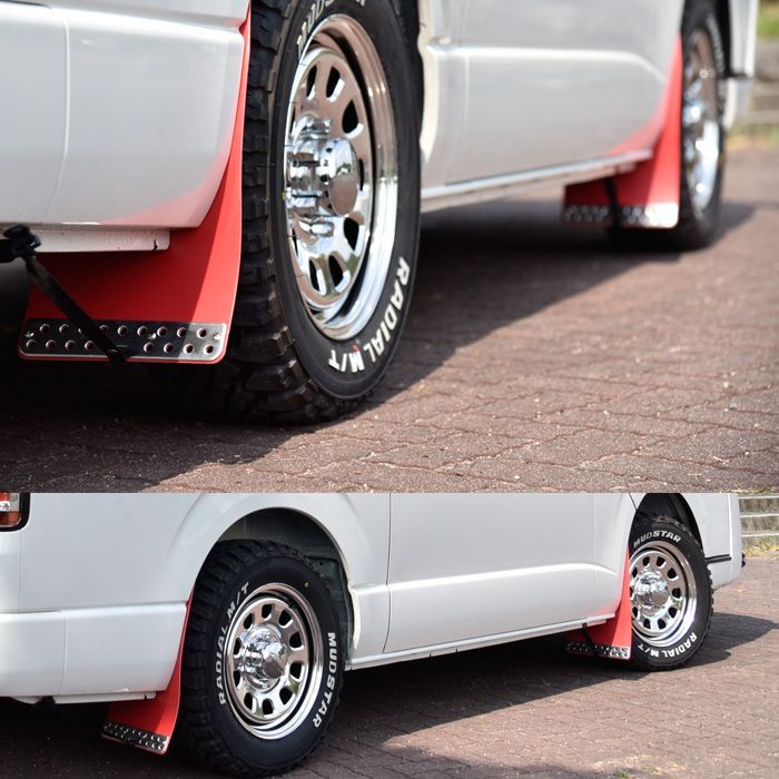 200系 ハイエース 大型 マッドガード 泥除け レッド 1台分 セット マッド フラップ 無地