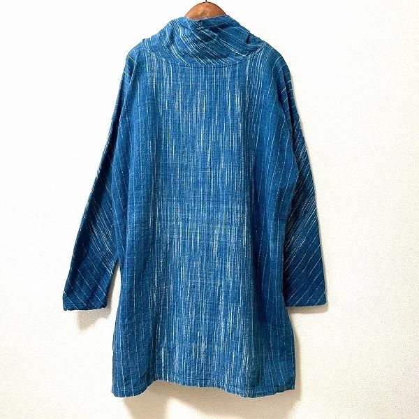 うさとの服　usaato　丸首チュニック anc うさと USAATO チュニック 青系 白 ハイネック ステッチ 美