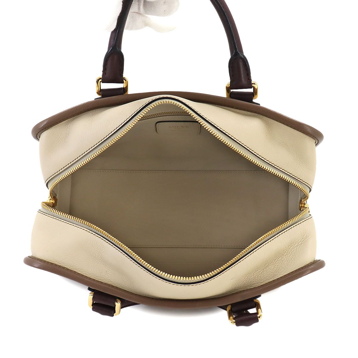 LOEWE ロエベ アマソナ28ハンドバッグ 南京錠・鍵付き ベージュ×ブラウン LOEWE ロエベ アマソナ28ハンドバッグ 南京錠・鍵付き ベージュ