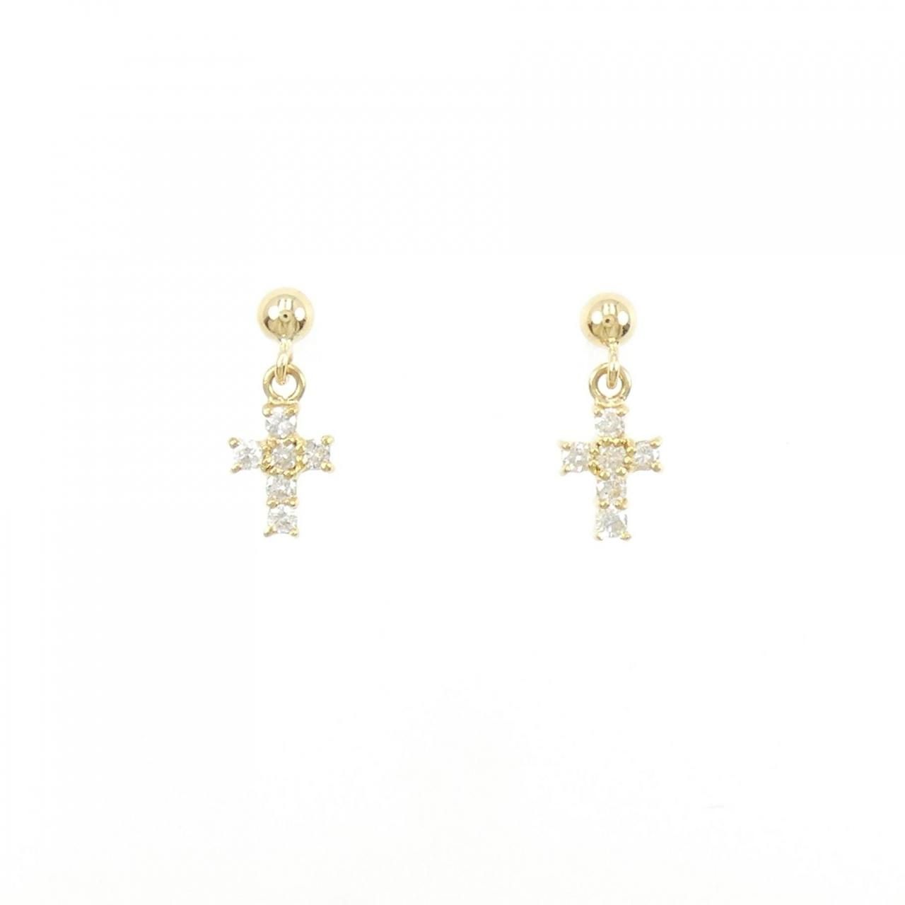 K18YG クロス ダイヤモンド ピアス 0.12CT 