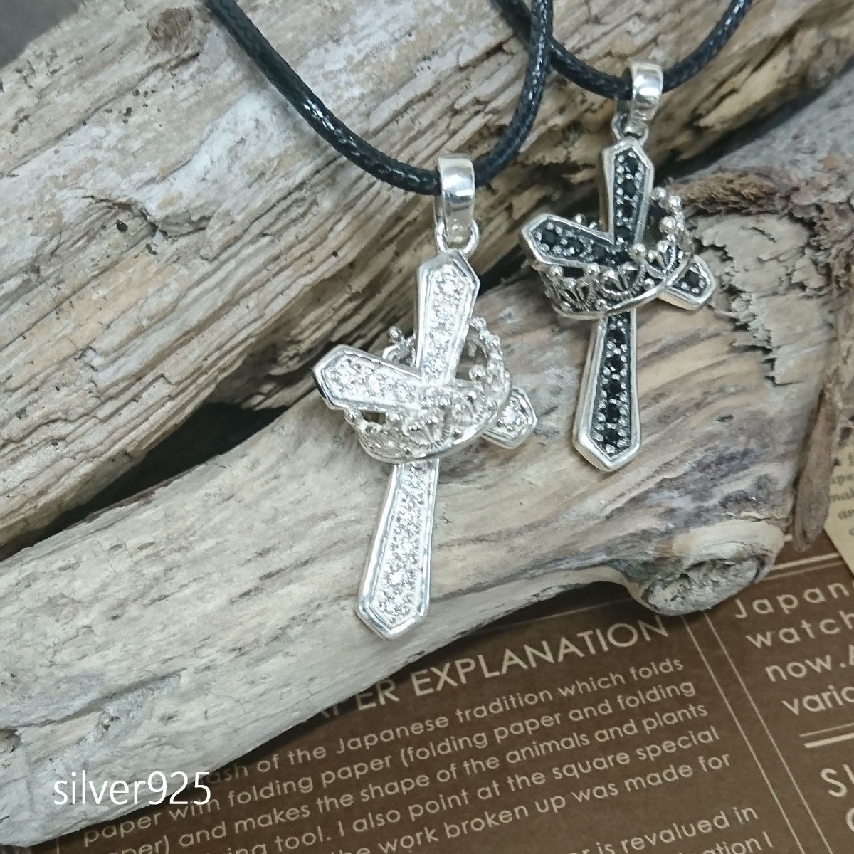 シルバー925 フィガロチェーン クロス十字架 アンティークネックレス