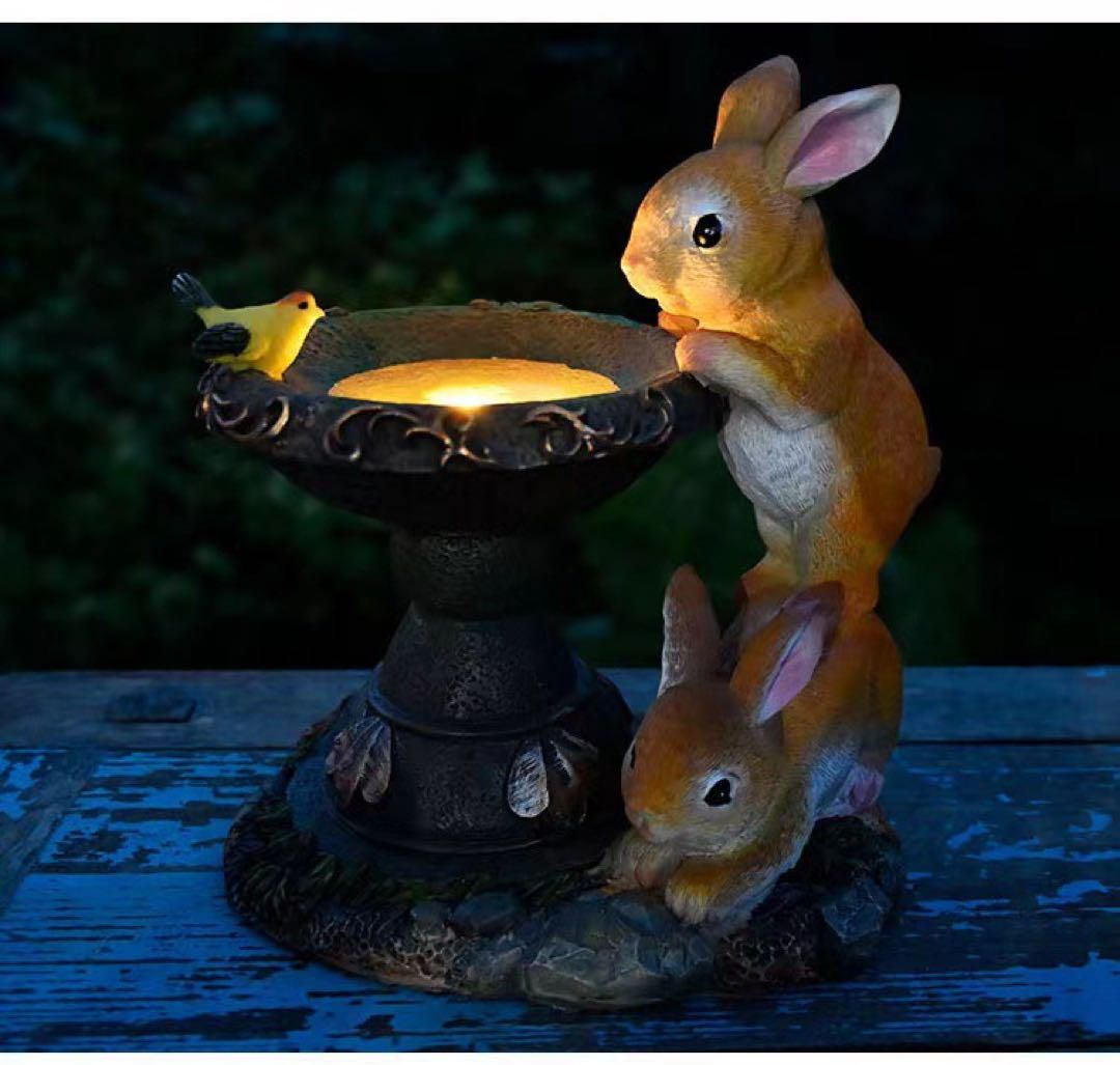 かわいい2匹のウサギ うさぎ ガーデンライト ソーラーLEDライト オブジェ置物