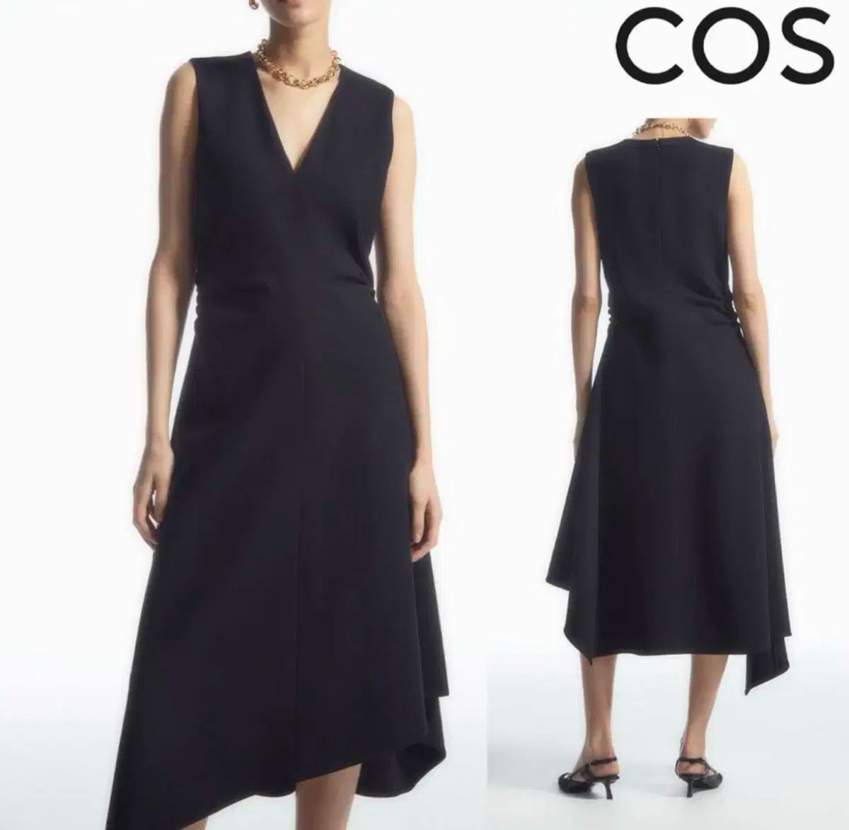 COS COS コス ワンピース アシメントリー フリル ノースリーブ ドレス XS