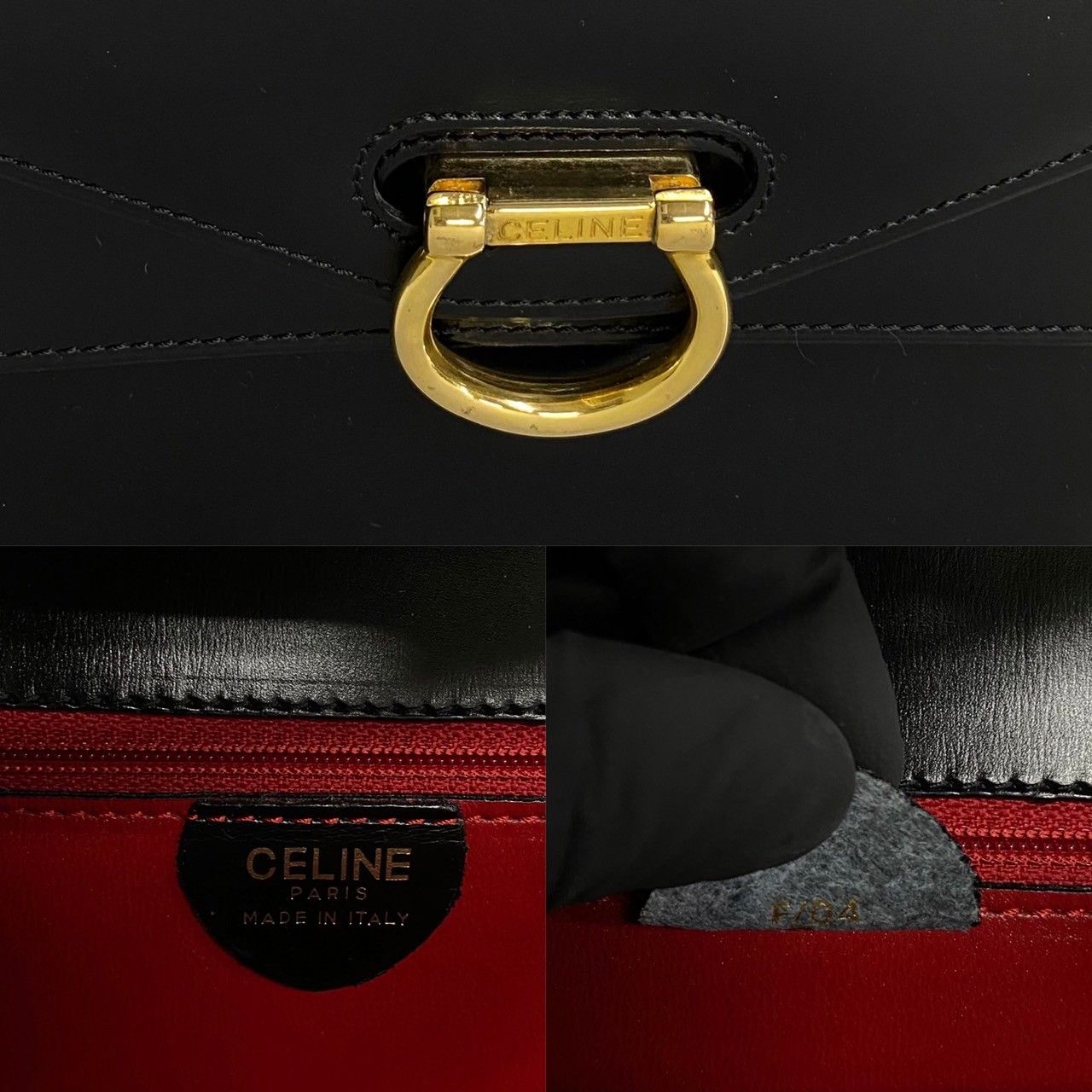 極 美品 CELINE セリーヌ ヴィンテージ ロゴ 金具 ダブルフラップ カーフ レザー 本革 ハンドバッグ ミニ トートバッグ ブラック  24725 - メルカリ