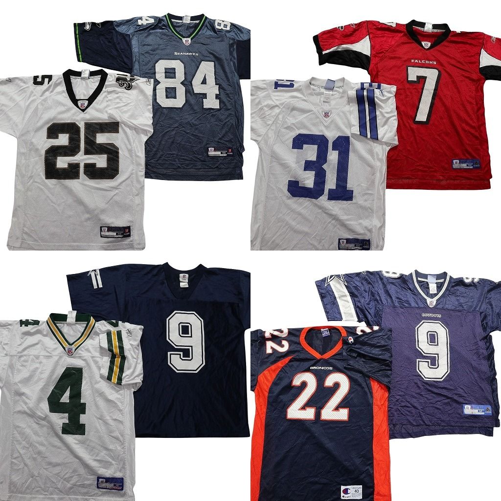 古着卸 NFL ゲームシャツ ユニフォーム 8枚セット メンズ Ｍ チャンピオン ブロンコス シーホークス 古着 NA6201