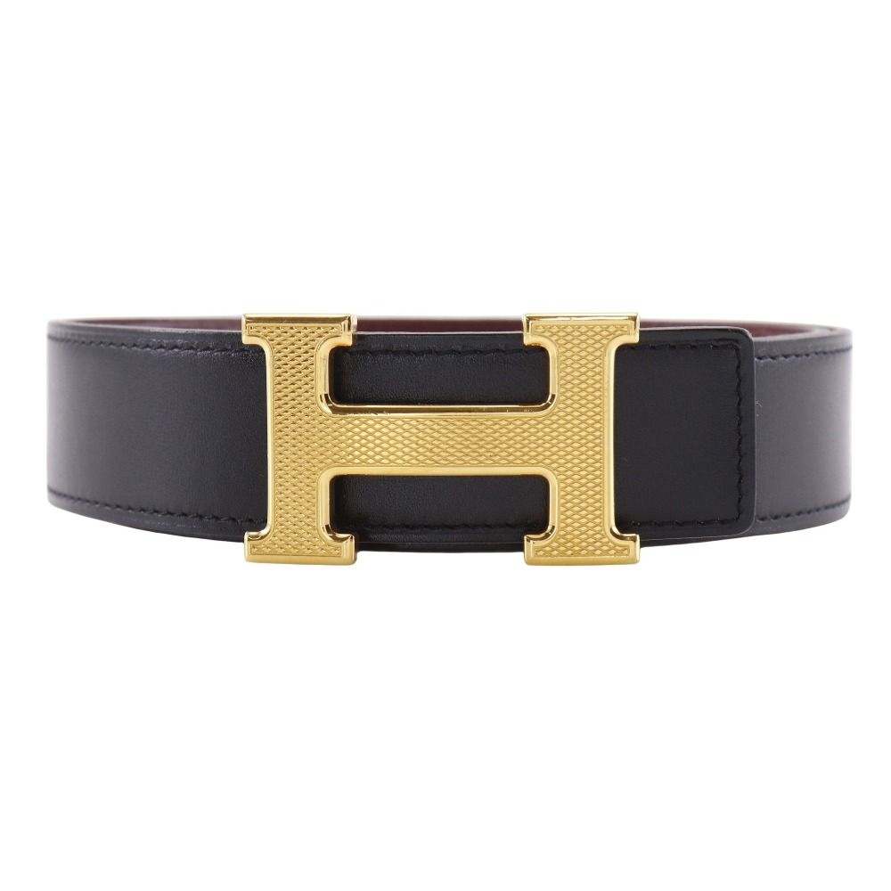 HERMES エルメス コンスタンス リバーシブル Hベルト ボックスカーフ×トゴ 黒|赤 □L メンズ ベルト