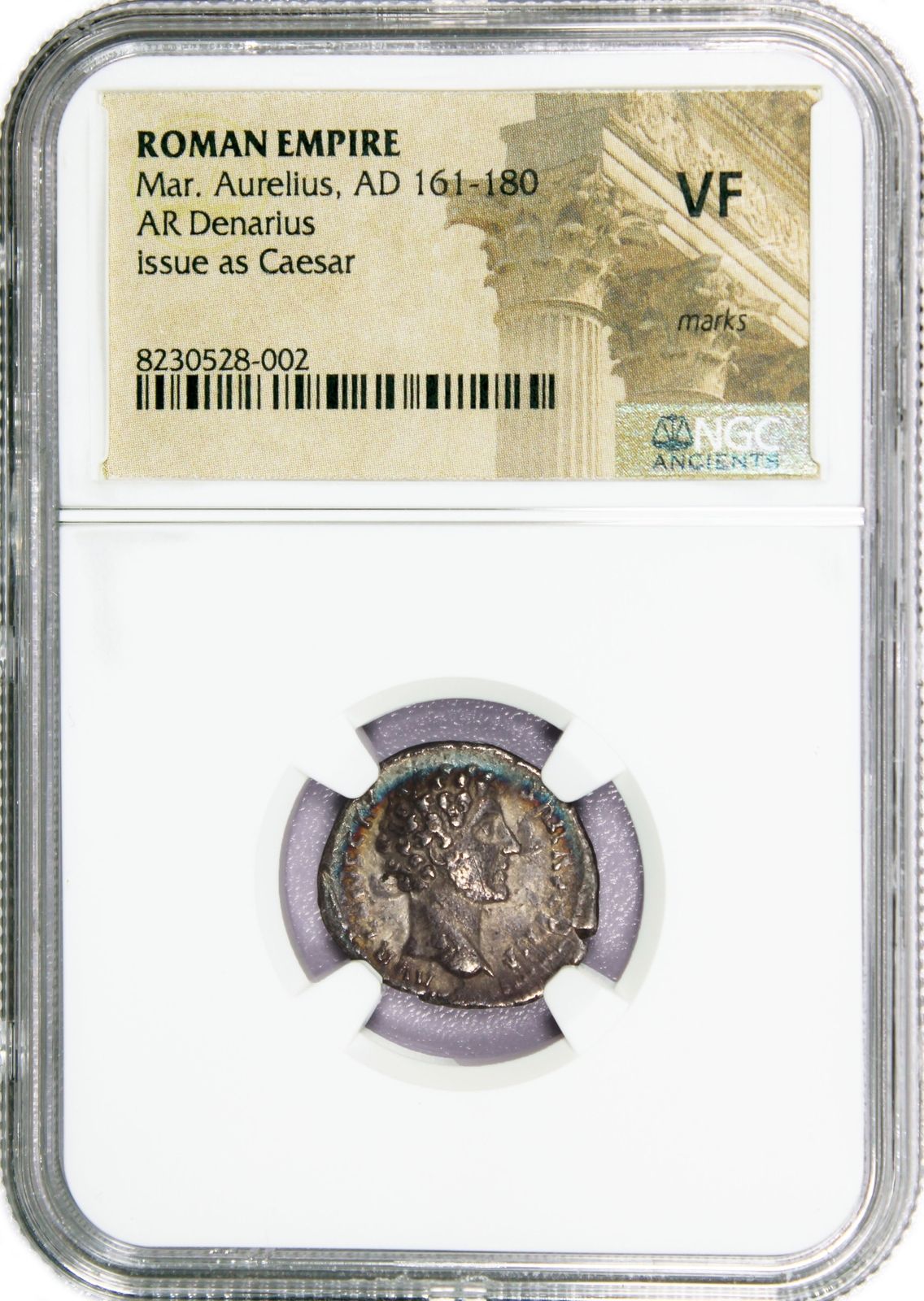 161-180 AD Roman Empire Marc Aureli Issue Caesar AR Denari Silver NGC VF