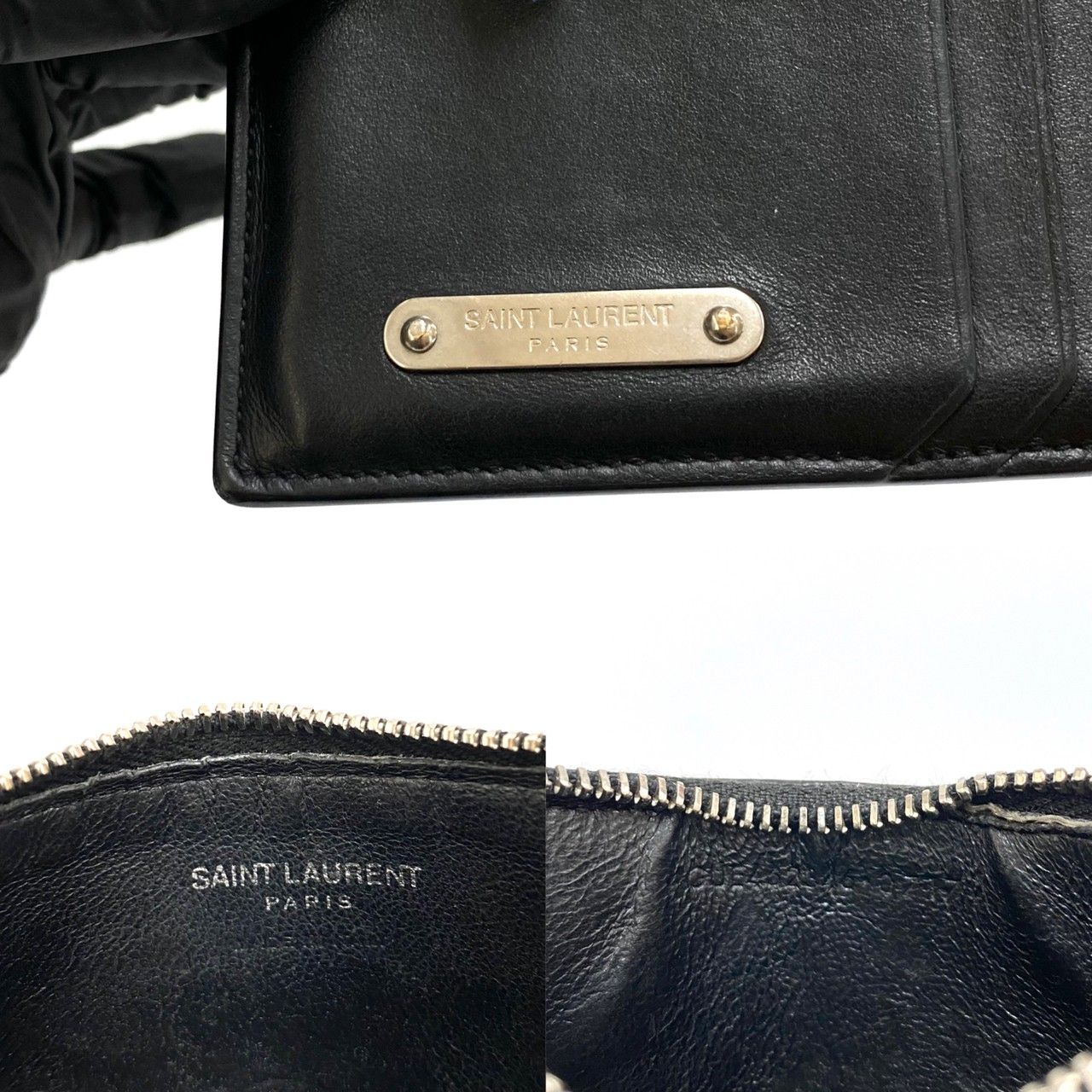 極 美品 SAINT LAURENT PARIS サンローランパリ ロゴ 金具 レザー 本革