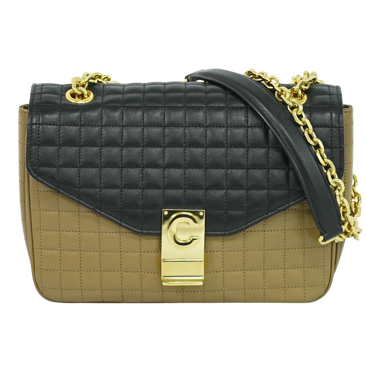 本物 セリーヌ CELINE Cミディアム キルティング チェーン ショルダーバッグ レザー ブラウン ブラック バッグ フォロー割