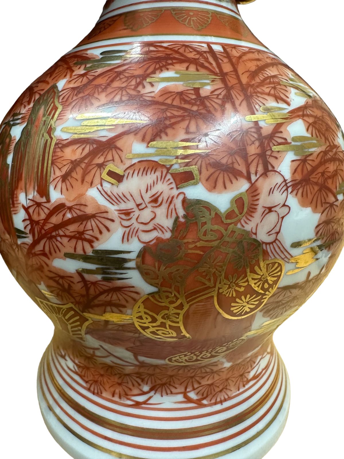 花入 湖東 焼 象遊環双耳 金彩色絵人物 赤絵 細密手描 花瓶 金襴手 箱