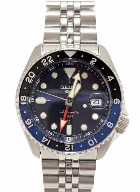セイコー SEIKO 5 GMT ブルー 青×黒 べセル 4R34-00A0 セイコー5