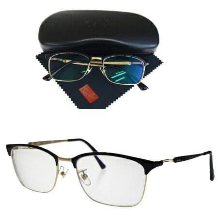 【中古】 美品 レイバン Ray-Ban メガネフレーム ブラック シルバー プラスチック メタル メガネ拭き ケース付き RB8751D 01HD386