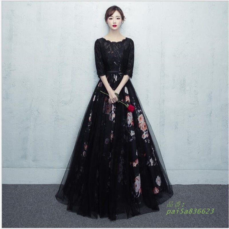 ロングドレス 袖あり パーティードレス 10代 20代 30代40代 披露宴 二次会 謝恩会 おしゃれ 成人式 上品 着痩せ 花柄ワンピース お呼ばれ カラードレス おしゃれ pai5a836623
