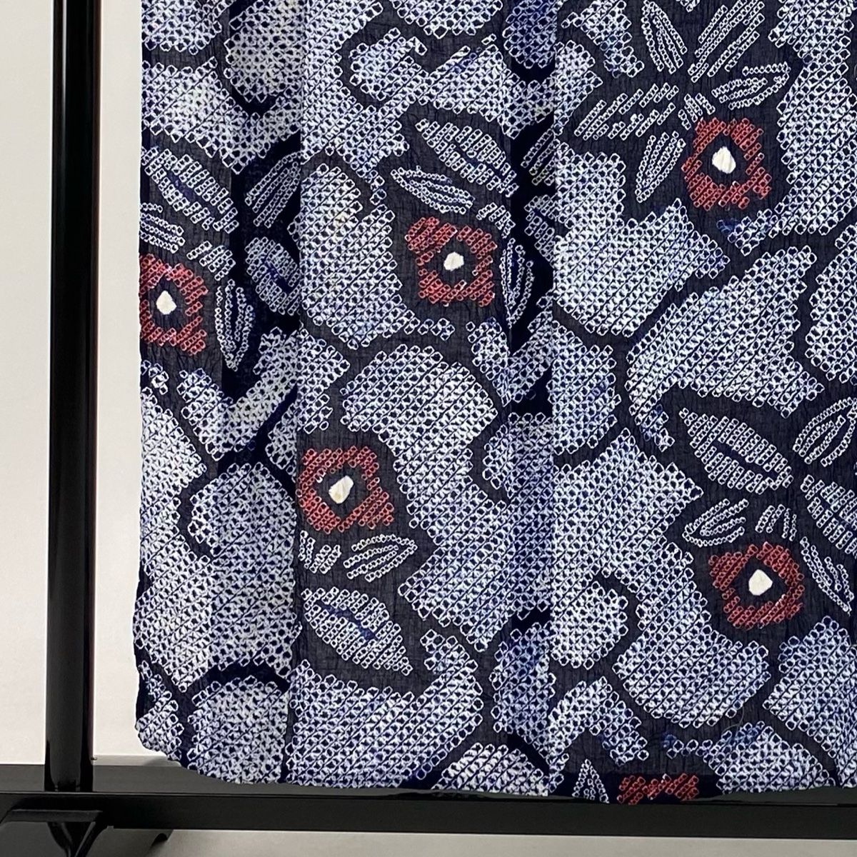 浴衣 有松鳴海絞り 花模様 ブルー 藍染 グラデーション 着物 035a d