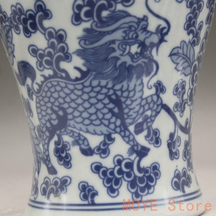 青花釉下彩麒麟花将軍缶 景徳鎮 陶磁器 装飾品 現代工芸品 美術品 置物 青花釉下彩麒麟花将軍缶 景徳鎮 陶磁器 装飾品 現代工芸品 美術