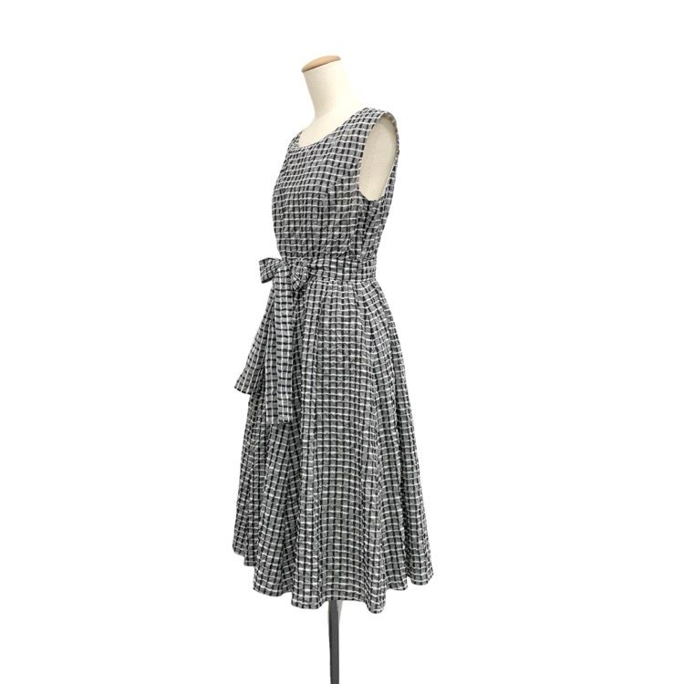 美品　ルネ　襟付きプリーツワンピース　ノースリーブ　グレー　34 春夏 美品 ルネ 襟付きプリーツワンピース ノースリーブ グレー 34 春
