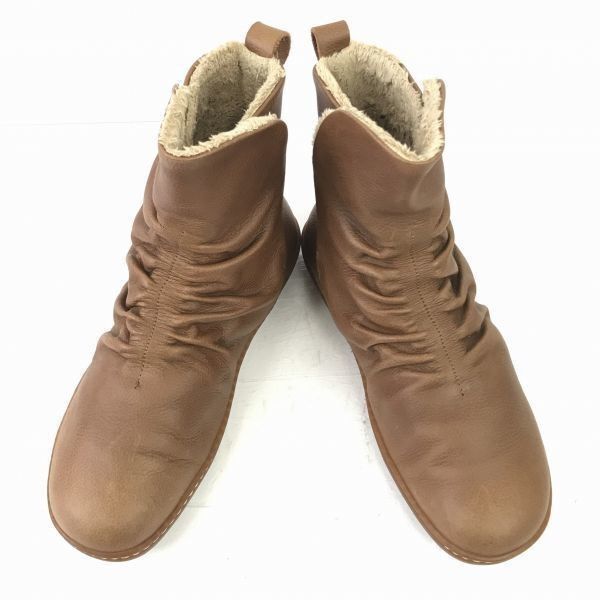 スペイン名門 EL エルナチュラリスタ シボ本革 ショートブーツ 40 24.5-25.0 キャメル 内側ボア WB 44-13