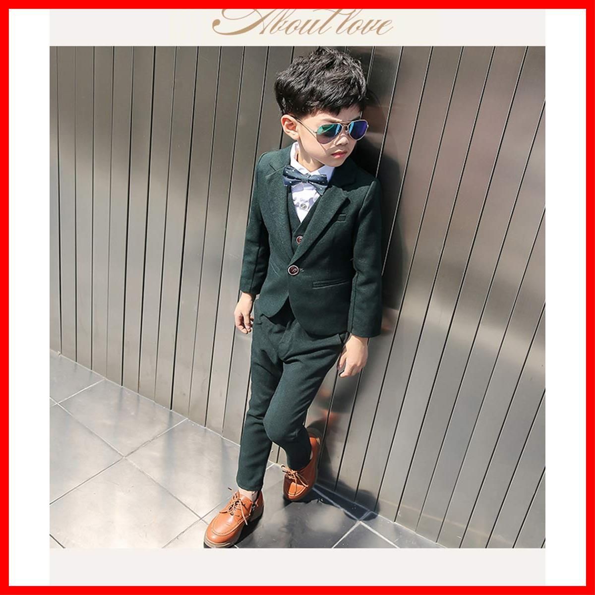 グリーン カジュアルスーツ 子どもスーツ 4点セット 入学式 卒業式 男の子スーツ 紳士服 発表会 演奏会 90 100 [RongFa] 110 120 130 140cm