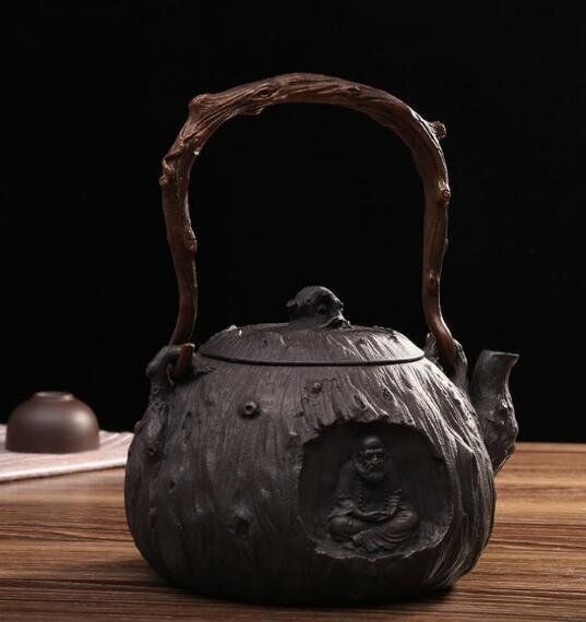極細工 手作り 木の根達磨 ☆鋳鉄霰文鉄瓶 ハンドメイド 老鉄瓶