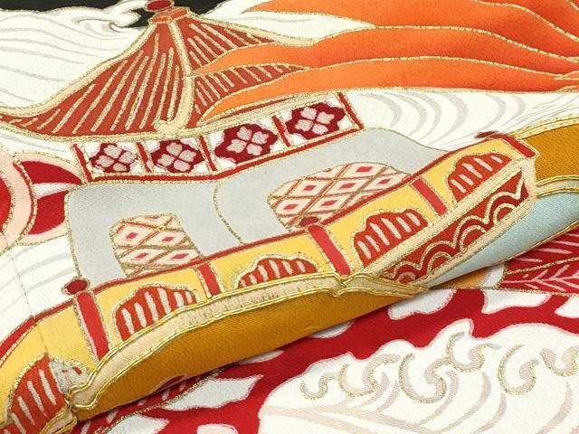 ロミナ✾m656＊美品 正絹 金駒刺繡 牡丹 桜 扇 振袖単品 ロミナ様専用✾m656＊美品 正絹 金駒刺繡 牡丹 桜 扇 振袖