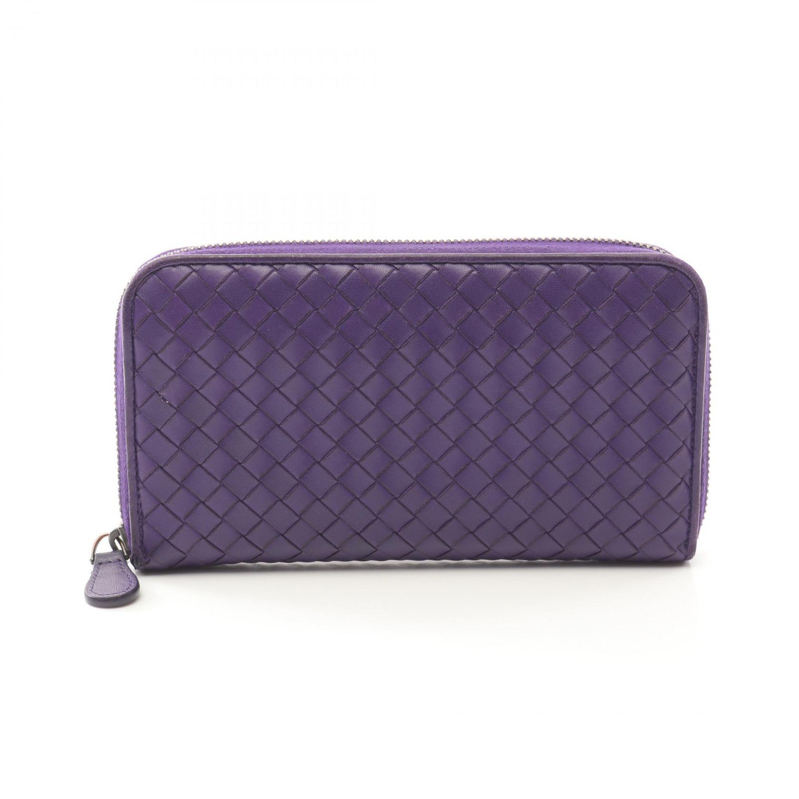 ボッテガヴェネタ BOTTEGA VENETA ラウンド長財布 イントレチャート パープル レザー ラウンド長財布 レディース Used C
